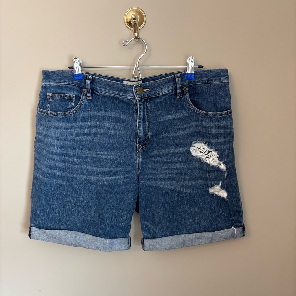 LOFT Dark Blue Distressed Rolled Hem Jean Shorts